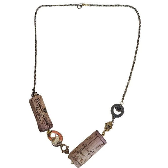Cork Hamsa Hand Steampunk Bronze Heart Necklace - Picture 2 of 2